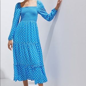Anthropologie Smocked Midi Dress - Blue Polka Dot